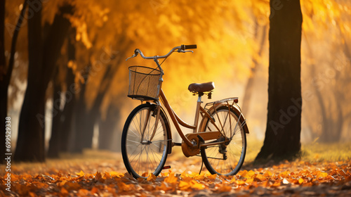 Bicycle in motion autumn background