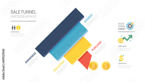 Infographic Sales funnel diagram template for business. Modern  Timeline 4 step level, digital marketing data, presentation vector infographics.