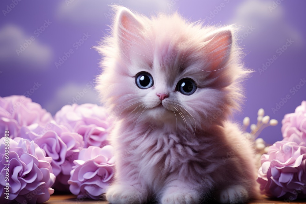 Soft Plush Kitten Toy, on an isolated Lavender background, Generative AI