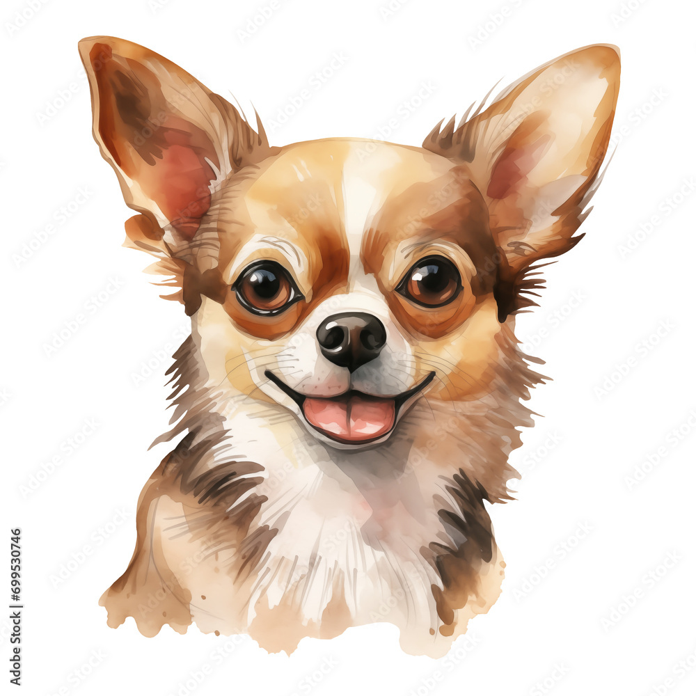 Obraz premium Chihuahua dog watercolor illustration pet png isolated on a transparent background, clipart 