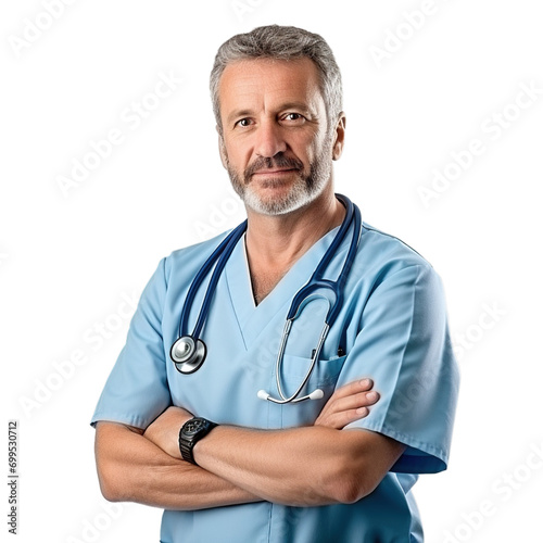 Handsome medical doctor in blue medical wear