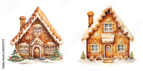 ginger bread house watercolor vector illustration