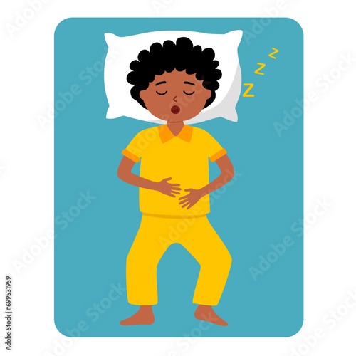 Black kid sleeping in flat design vector.