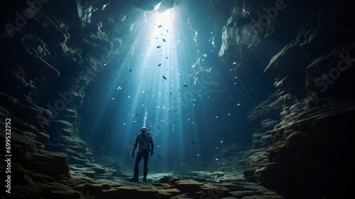 Cave diving diver underwater