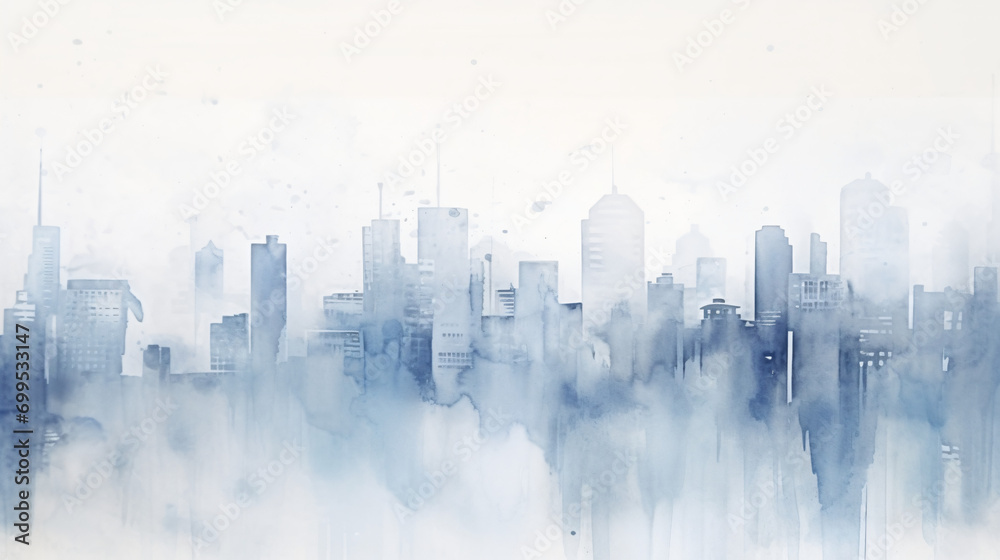 City abstract watercolor in light gray and blue tone