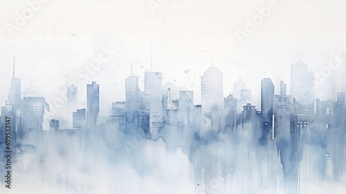 City abstract watercolor in light gray and blue tone © Fauzia
