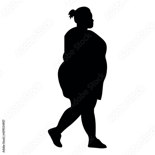 Plus size woman silhouette on white background