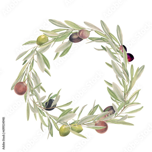 Watercolor wreath of olive branches