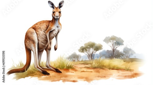 Kangaroo watercolor savanna surrounding clip art