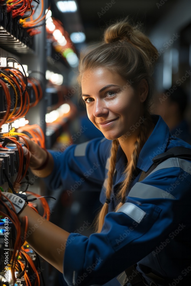 Confident female electrician expertly, Generative AI