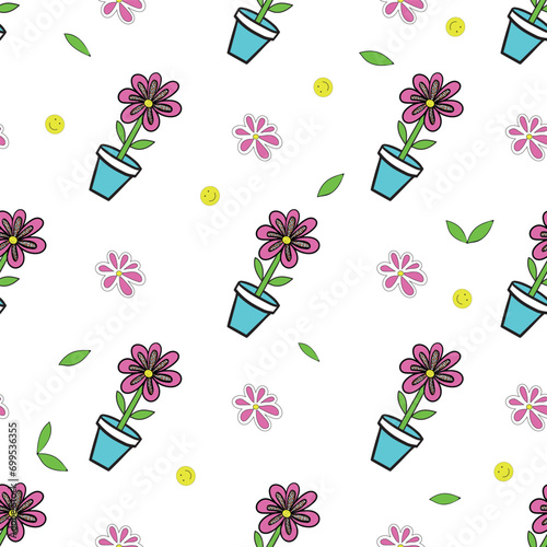 Colourful Flower ,seamless pattern ,prints background, vectors, surface patterns , Flowers ,butterfly , caterpillars ,dots, stripes, crosshetch  photo