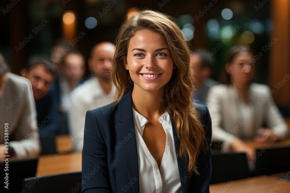 Businesswoman leading a productive brainstorming session, encouraging collaboration and creativity in a team meeting, Generative AI Businesswoman leading a productive brainstorming session, encouraging collaboration and creativity in a team meeting, Generative AI