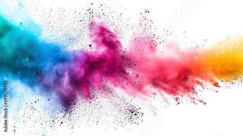Abstract powder splatted background. Colorful powder explosion on white background. Colored cloud. Colorful dust explode. Paint Holi. photo