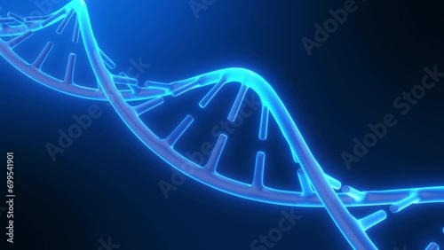 DNA deoxyribonucleic acid 3d render helix. Genetic modeling technology concept on dark blue background. photo