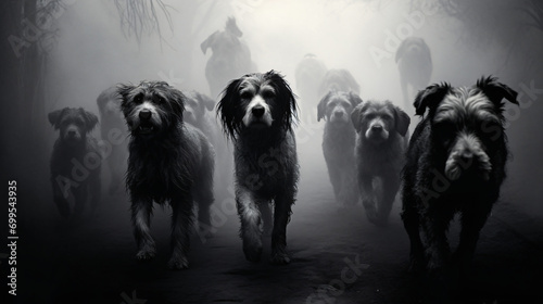 Phobia fear horror attack of a pack of dogs