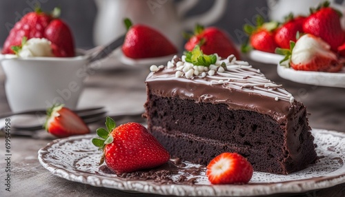 Brigadeiro chocolate cake with strawberry photo