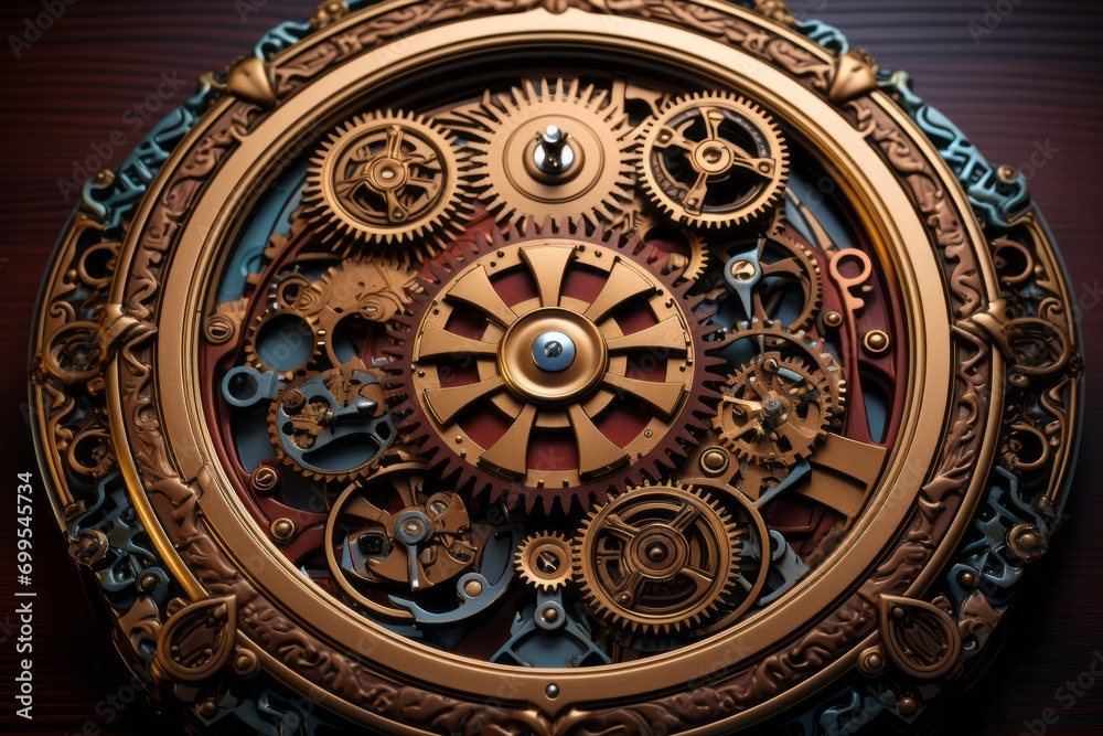 Intricate Mechanical Steampunk Gear, on an isolated Antique Brass background, Generative AI