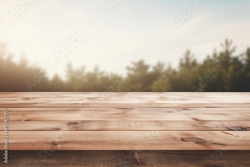An empty wooden plank table for mockup flat layout design mockup