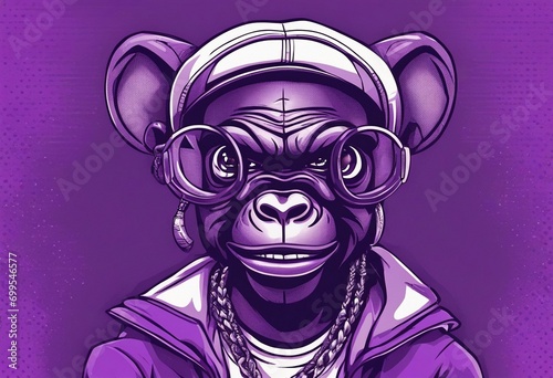 Draw a ghetto of an african american balasa with a monkey face in cartoon purple style photo