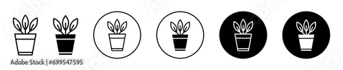 Plant Pot Icon. home flowerpot vase to grow plant garden outline symbol in flat style vector