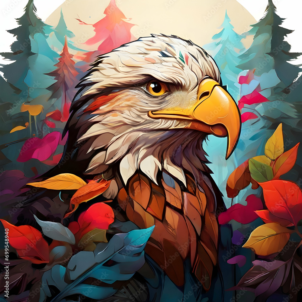 Fototapeta premium Colorful eagle head forest motif