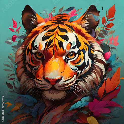 Colorful tiger head forest motif