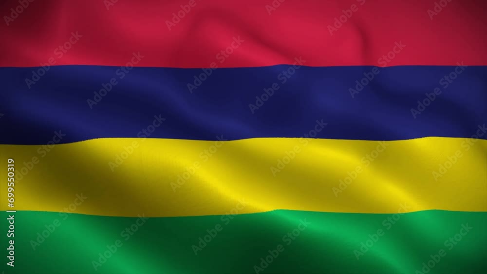 Mauritius flag waving animation, perfect loop, official colors, 4K video