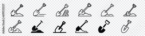 Shovel Icon, Garden Shovel icon, Hand garden shovel icon. Outline hand garden shovel vector icon, Shovel icon flat. Digging with garden shovel vector icon, Shovel in dirt vector icon