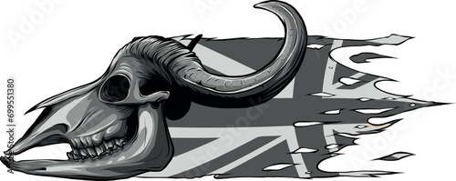 monochromatic Bull skull with horns and united kingdom flag