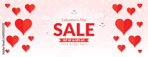 valentines day sale promotion discount offer deal background heart love romance poster holiday banner vector illustration