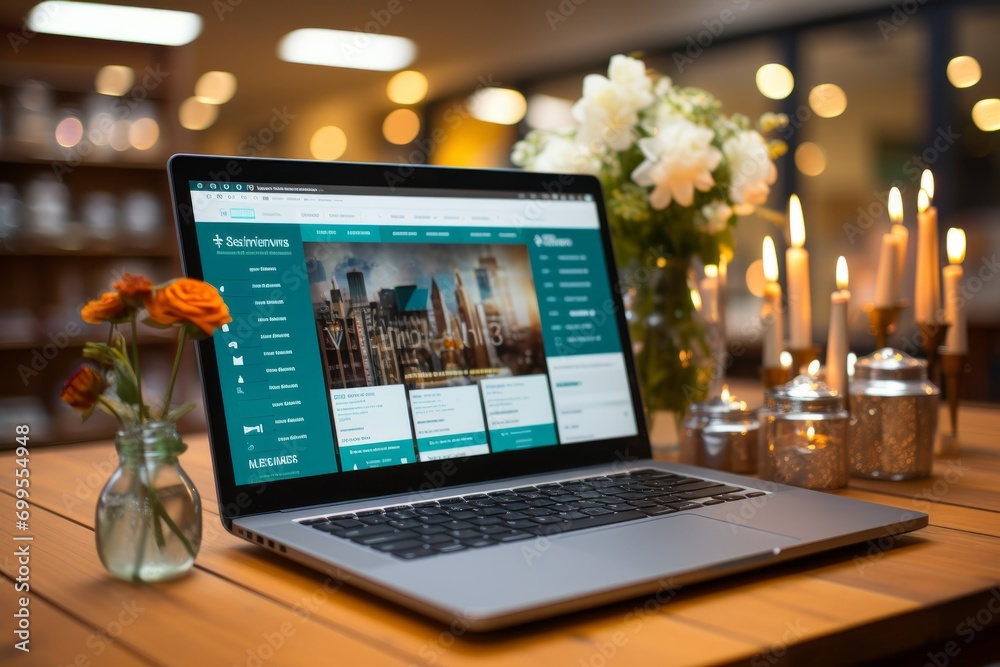 Laptop displaying a well-optimized e-commerce website, highlighting the importance of digital marketing, Generative AI
