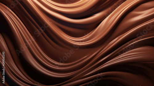 Melted chocolate background. Brown liquid swirls. Generative AI