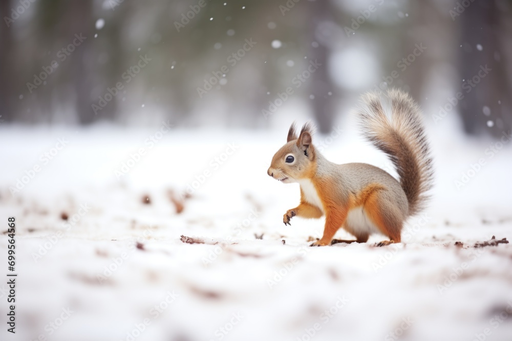squirrel foraging on snow-covered ground squirrel foraging on snow-covered ground