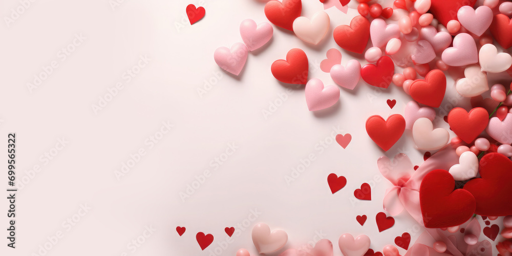 Beautiful background with hearts for Valentine's Day with empty space for text. Festive banner. Mockup