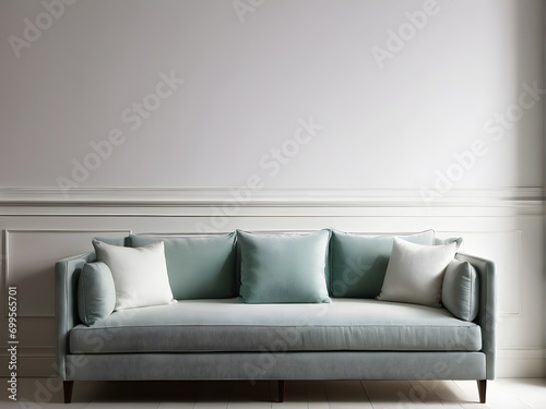 Frame mockup, ISO A paper size. Living room wall poster mockup. Interior mockup with house background. Modern interior design. 3D render, generative ai, ai