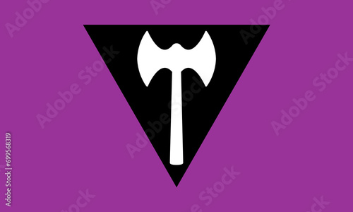 Labrys Lesbian pride flag, Equality flag, Symbol of Lesbian feminism, LGBT movement, LGBTQ community, White labrys on the black triangle, set against a lavender-purple background