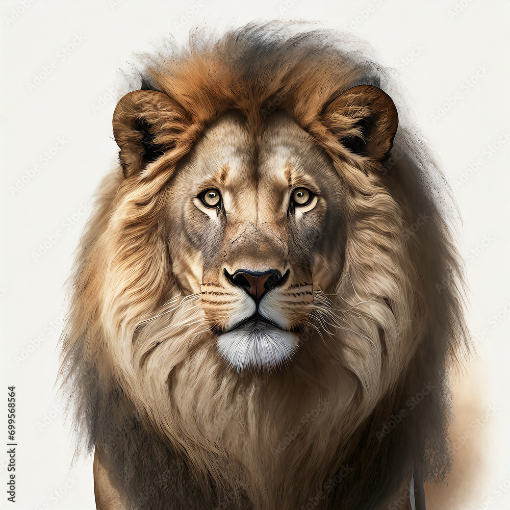 Majestic lion on a white background, showcasing regal strength and beauty. Ideal for impactful wildlife and nature concepts. Majestic lion on a white background, showcasing regal strength and beauty. Ideal for impactful wildlife and nature concepts.
