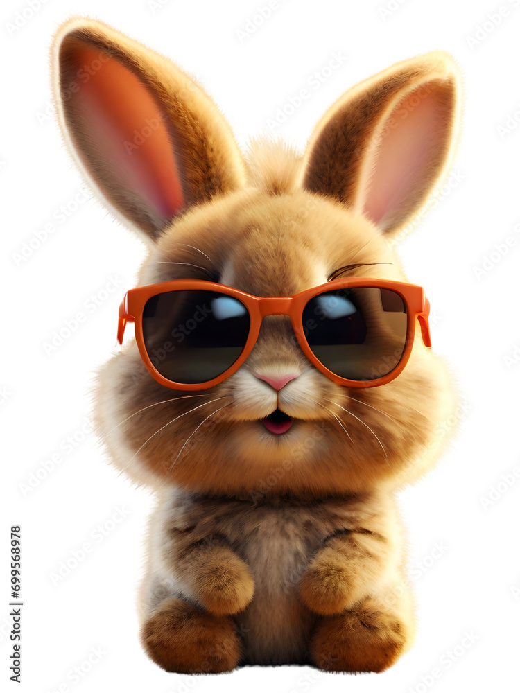 Cartoon bunny wearing sunglasses, ideal for Valentine's Day and Easter. Isolated on a transparent background. Generative AI.