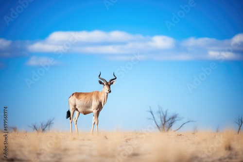 lone eland against backdrop of blue skies