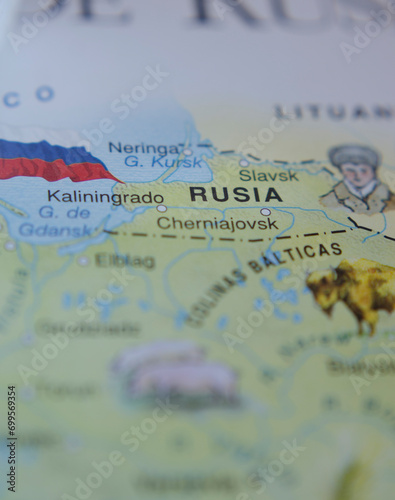 vertical map of Russia, with the tourist map with the flag of Russia in travel concept
