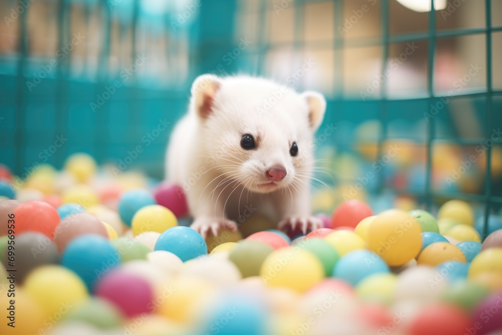 Fototapeta premium ferret investigating a ball pit