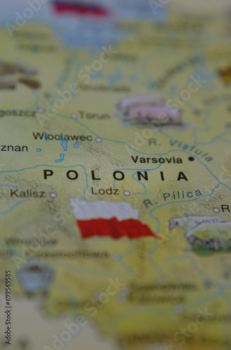vertical map of Poland, with the tourist map with the flag of Poland in travel concept