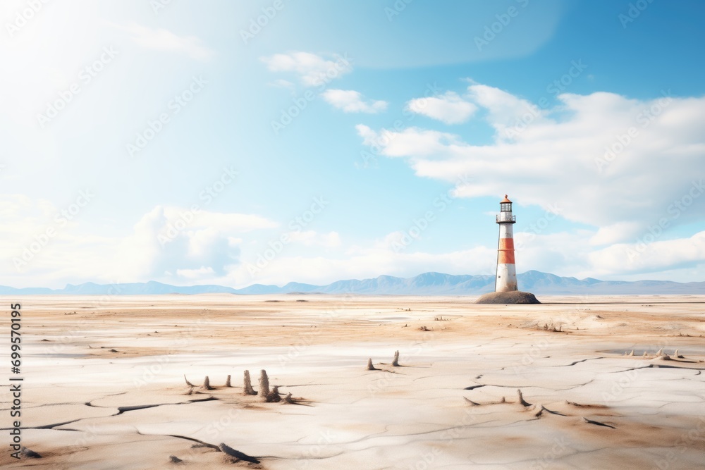 barren landscape with lighthouse in distance