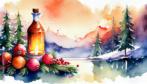 Imbolc holiday celebration, copy space on a side, watercolor art style
