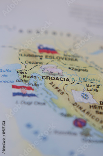 vertical map of croatia with the flag of croatia in travel concept