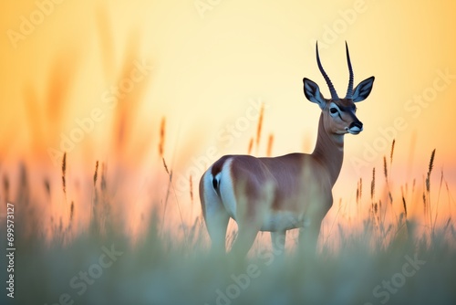 impala silhouette against a colorful grassland sunset photo