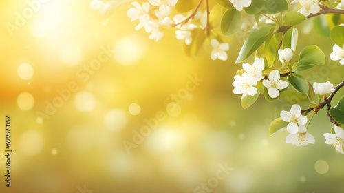 White cherry blossoms on a green background. © Галя Дорожинська