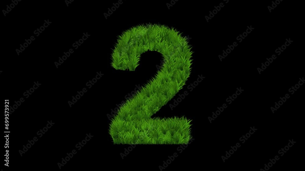 Number 2 with green grass effect on plain black background Number 2 with green grass effect on plain black background