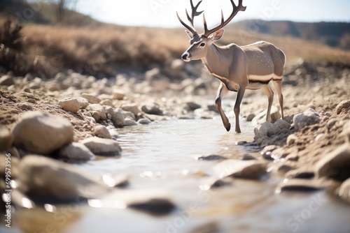 kudu crossing a dry riverbed photo