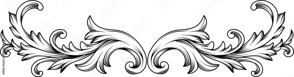 Vintage Baroque element. Arabesque frame engraving ornament. Flourish ornament leaf engraved retro pattern decorative design. Black and white filigree calligraphic vector